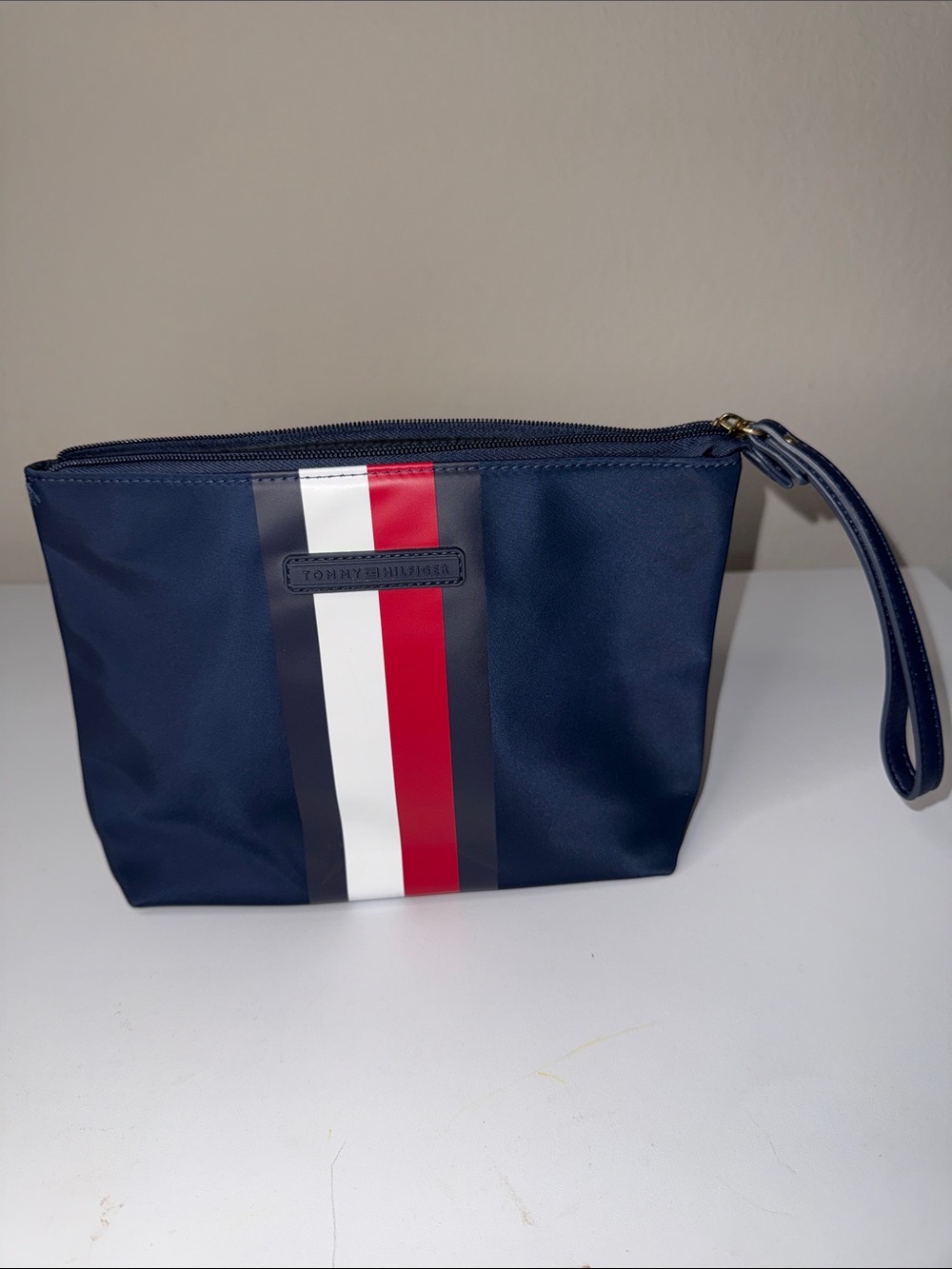 Tommy Hilfiger Navy Toiletry Bag with Red and White Stripes